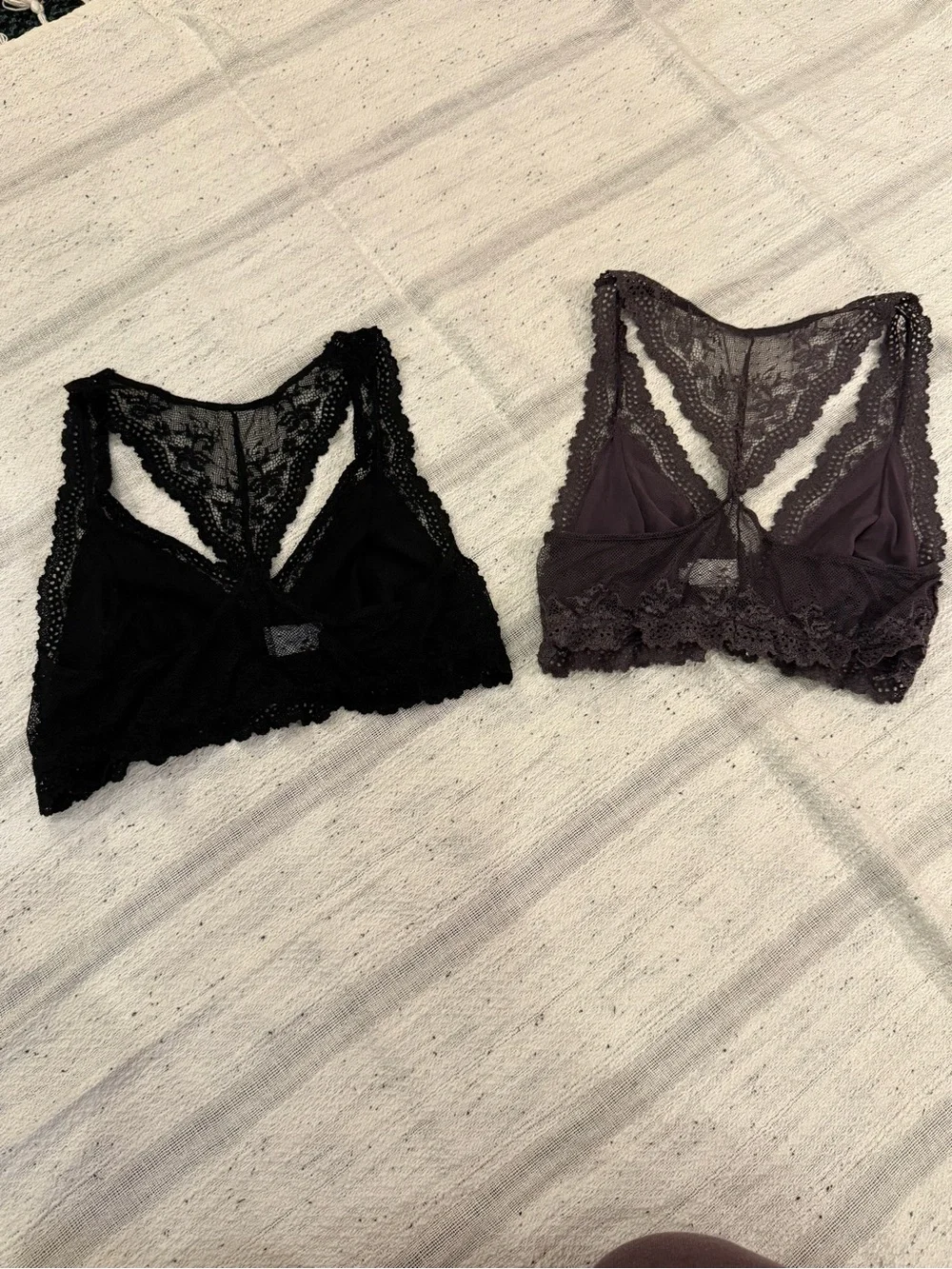 Set of Eberjey Lace Racerback Bralettes — Black & Plum.